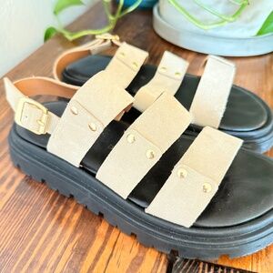 Anthropologie Platform Suede Gladiator Sandals | Size 37